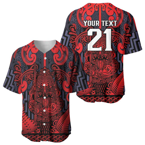 Custom New Zealand Taiaha Maori Baseball Jersey Whero Minimalist Silver Fern Tukutuku Motif