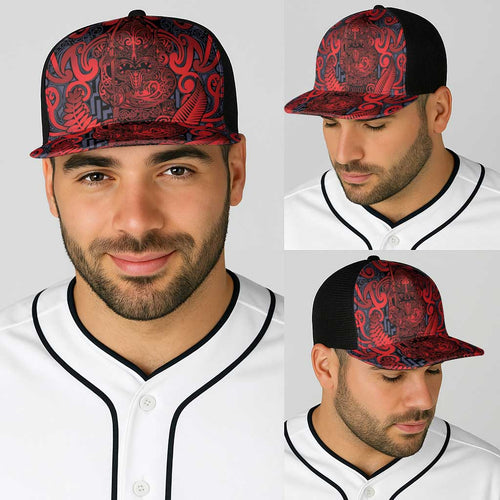 New Zealand Taiaha Maori Baseball Net Cap Whero Minimalist Silver Fern Tukutuku Motif