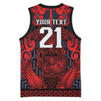 Custom New Zealand Taiaha Maori Basketball Jersey Whero Minimalist Silver Fern Tukutuku Motif