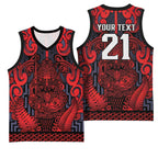 Custom New Zealand Taiaha Maori Basketball Jersey Whero Minimalist Silver Fern Tukutuku Motif