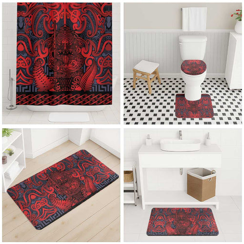 New Zealand Taiaha Maori Bathroom Set Whero Minimalist Silver Fern Tukutuku Motif