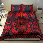 New Zealand Taiaha Maori Bedding Set Whero Minimalist Silver Fern Tukutuku Motif