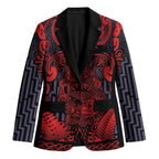 Custom New Zealand Taiaha Maori Blazer Whero Minimalist Silver Fern Tukutuku Motif