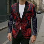 Custom New Zealand Taiaha Maori Blazer Whero Minimalist Silver Fern Tukutuku Motif