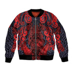Custom New Zealand Taiaha Maori Bomber Jacket Whero Minimalist Silver Fern Tukutuku Motif