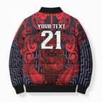 Custom New Zealand Taiaha Maori Bomber Puffer Jacket Whero Minimalist Silver Fern Tukutuku Motif