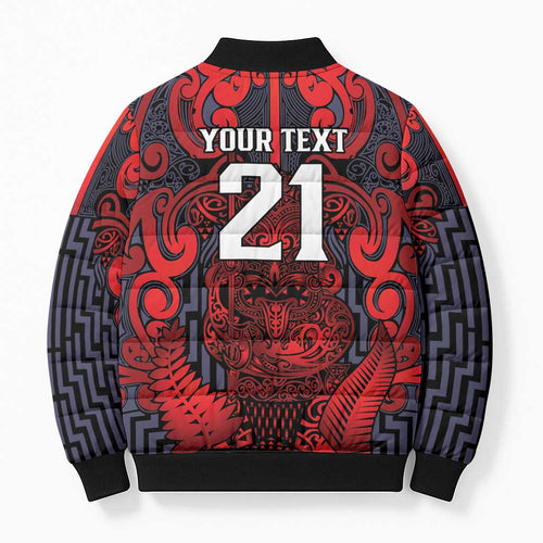 Custom New Zealand Taiaha Maori Bomber Puffer Jacket Whero Minimalist Silver Fern Tukutuku Motif