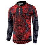 Custom New Zealand Taiaha Maori Button Sweatshirt Whero Minimalist Silver Fern Tukutuku Motif
