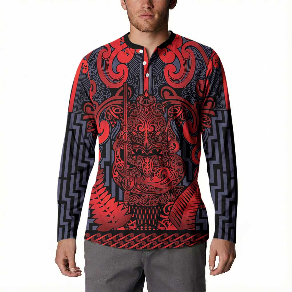 Custom New Zealand Taiaha Maori Button Sweatshirt Whero Minimalist Silver Fern Tukutuku Motif