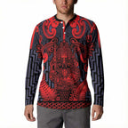 Custom New Zealand Taiaha Maori Button Sweatshirt Whero Minimalist Silver Fern Tukutuku Motif