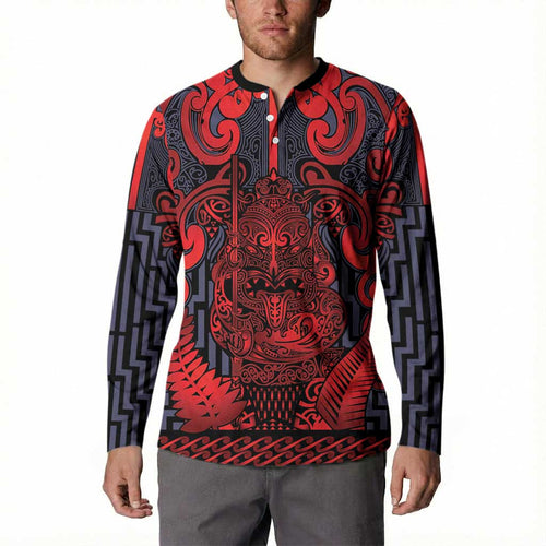 Custom New Zealand Taiaha Maori Button Sweatshirt Whero Minimalist Silver Fern Tukutuku Motif