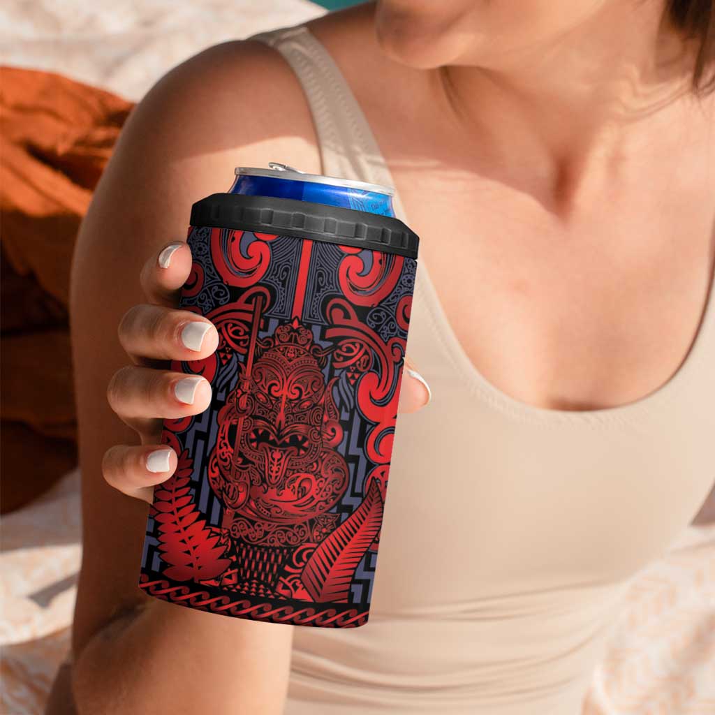 Custom New Zealand Taiaha Maori 4 in 1 Can Cooler Tumbler Whero Minimalist Silver Fern Tukutuku Motif