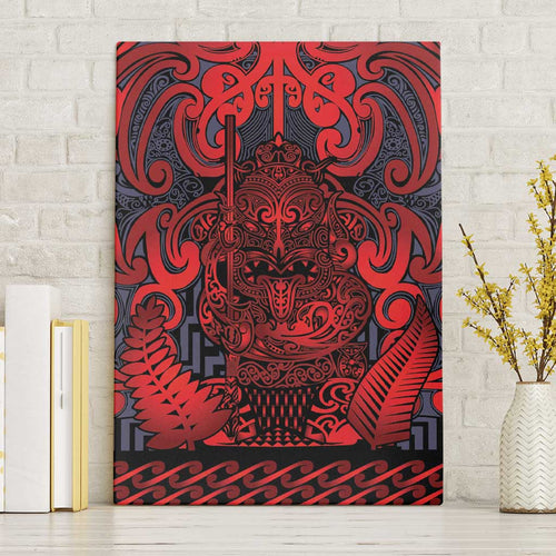 New Zealand Taiaha Maori Canvas Wall Art Whero Minimalist Silver Fern Tukutuku Motif