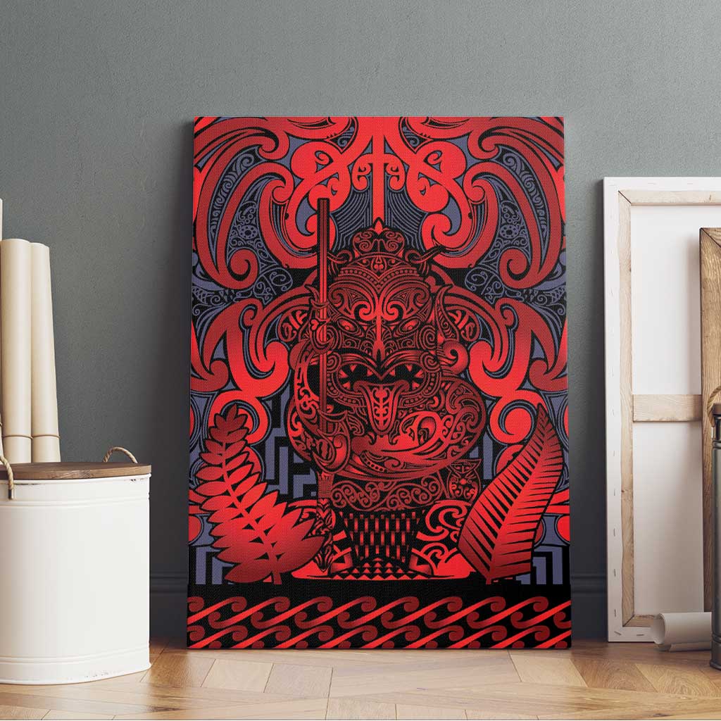 New Zealand Taiaha Maori Canvas Wall Art Whero Minimalist Silver Fern Tukutuku Motif