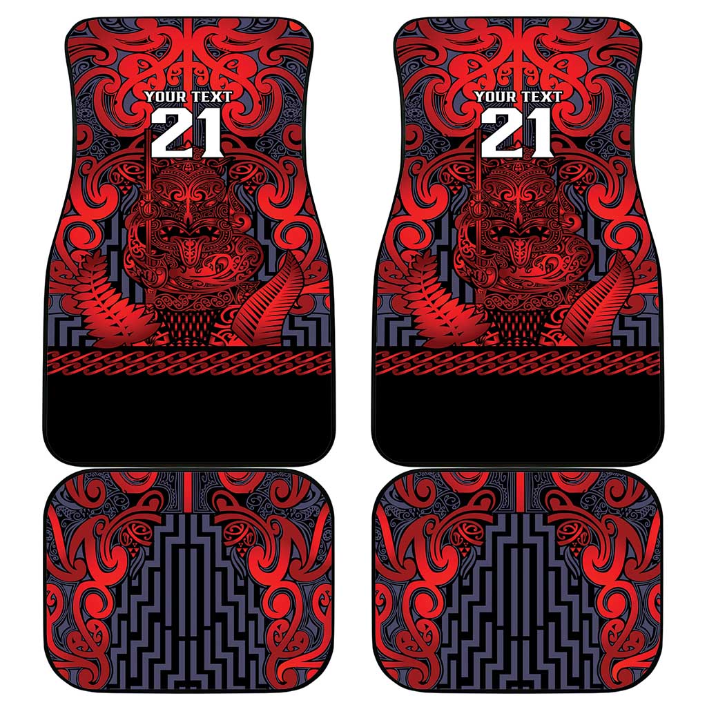 Custom New Zealand Taiaha Maori Car Mats Whero Minimalist Silver Fern Tukutuku Motif