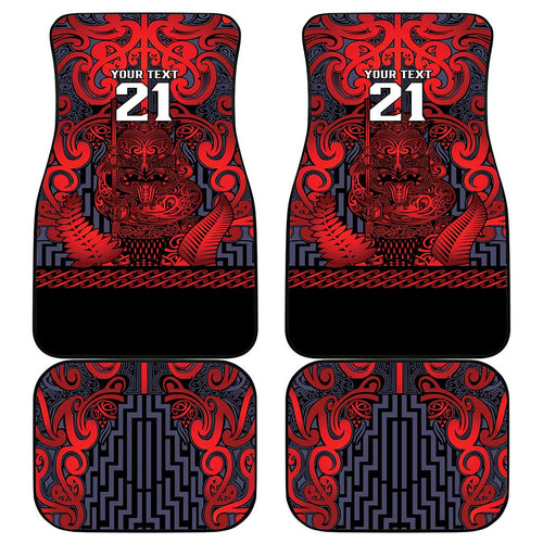 Custom New Zealand Taiaha Maori Car Mats Whero Minimalist Silver Fern Tukutuku Motif