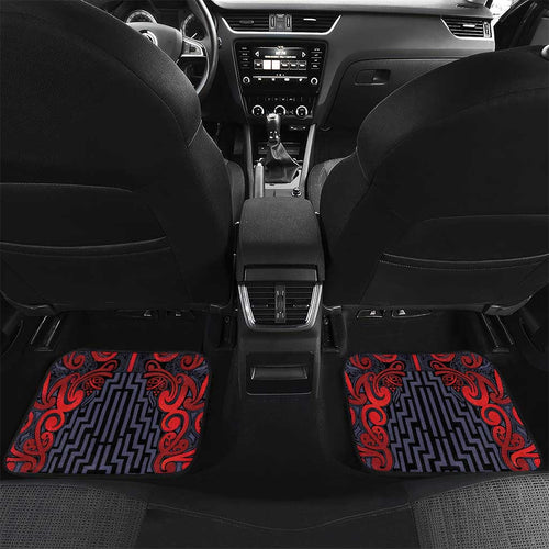 Custom New Zealand Taiaha Maori Car Mats Whero Minimalist Silver Fern Tukutuku Motif