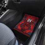 Custom New Zealand Taiaha Maori Car Mats Whero Minimalist Silver Fern Tukutuku Motif