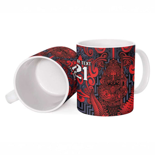 Custom New Zealand Taiaha Maori Ceramic Mug Whero Minimalist Silver Fern Tukutuku Motif