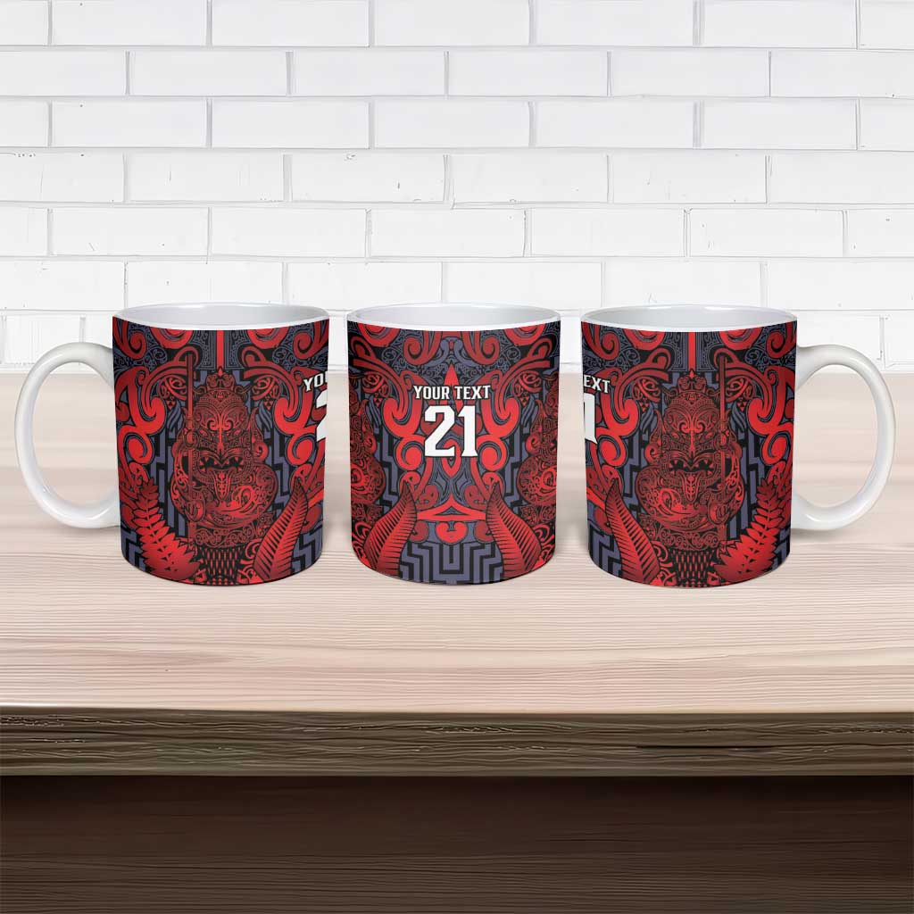 Custom New Zealand Taiaha Maori Ceramic Mug Whero Minimalist Silver Fern Tukutuku Motif