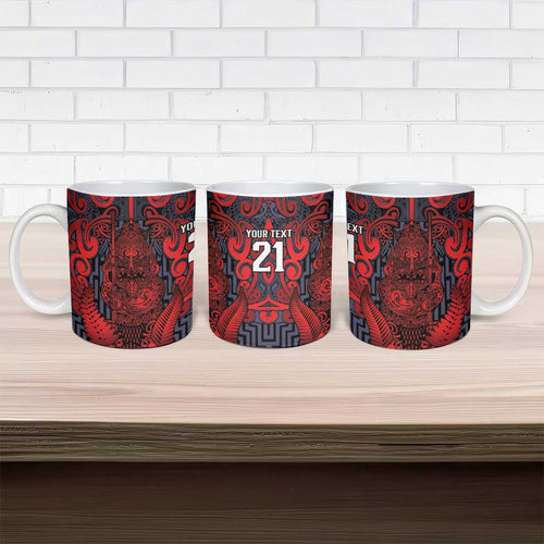 Custom New Zealand Taiaha Maori Ceramic Mug Whero Minimalist Silver Fern Tukutuku Motif