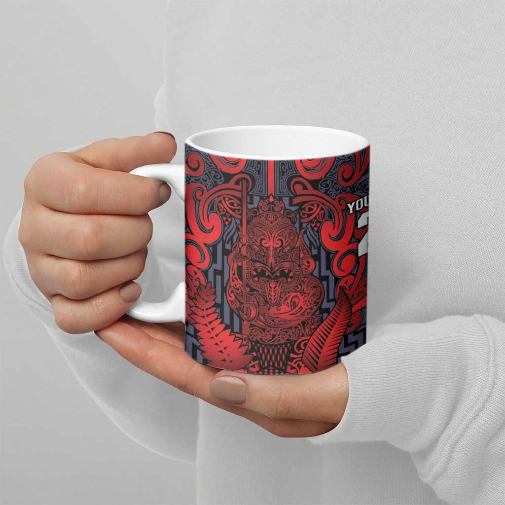 Custom New Zealand Taiaha Maori Ceramic Mug Whero Minimalist Silver Fern Tukutuku Motif