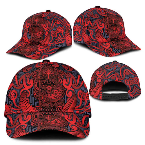 New Zealand Taiaha Maori Classic Cap Whero Minimalist Silver Fern Tukutuku Motif