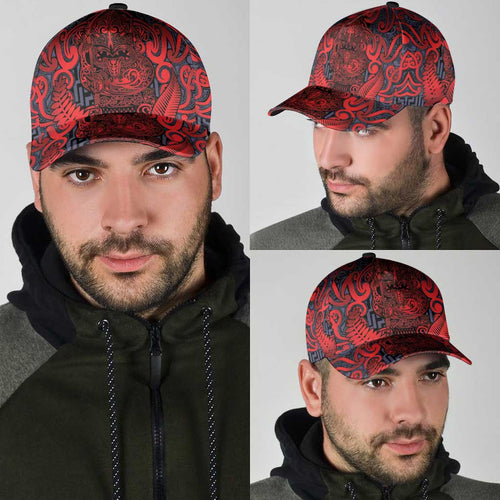 New Zealand Taiaha Maori Classic Cap Whero Minimalist Silver Fern Tukutuku Motif