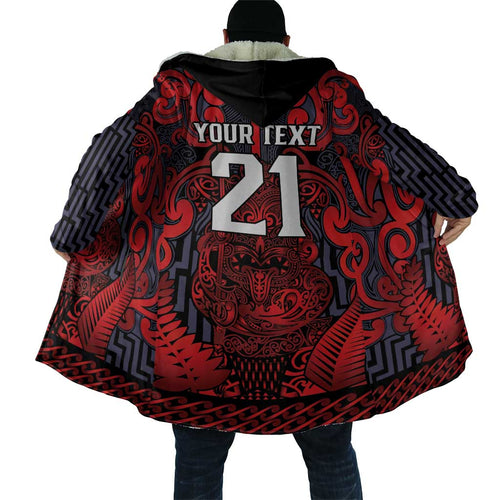Custom New Zealand Taiaha Maori Cloak Whero Minimalist Silver Fern Tukutuku Motif