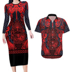 Custom New Zealand Taiaha Maori Couples Matching Long Sleeve Bodycon Dress and Hawaiian Shirt Whero Minimalist Silver Fern Tukutuku Motif