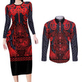 Custom New Zealand Taiaha Maori Couples Matching Long Sleeve Bodycon Dress and Long Sleeve Button Shirt Whero Minimalist Silver Fern Tukutuku Motif