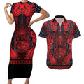Custom New Zealand Taiaha Maori Couples Matching Short Sleeve Bodycon Dress and Hawaiian Shirt Whero Minimalist Silver Fern Tukutuku Motif