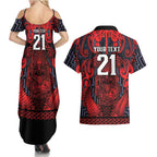Custom New Zealand Taiaha Maori Couples Matching Summer Maxi Dress and Hawaiian Shirt Whero Minimalist Silver Fern Tukutuku Motif
