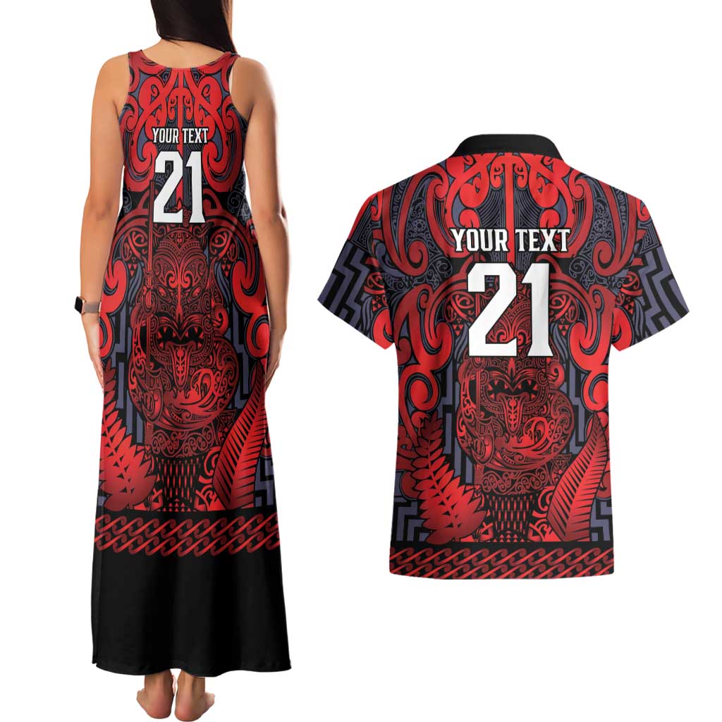Custom New Zealand Taiaha Maori Couples Matching Tank Maxi Dress and Hawaiian Shirt Whero Minimalist Silver Fern Tukutuku Motif