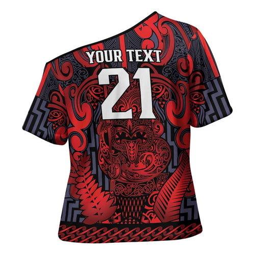 Custom New Zealand Taiaha Maori Cross Shoulder Shirt Whero Minimalist Silver Fern Tukutuku Motif