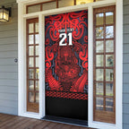 Custom New Zealand Taiaha Maori Door Cover Whero Minimalist Silver Fern Tukutuku Motif