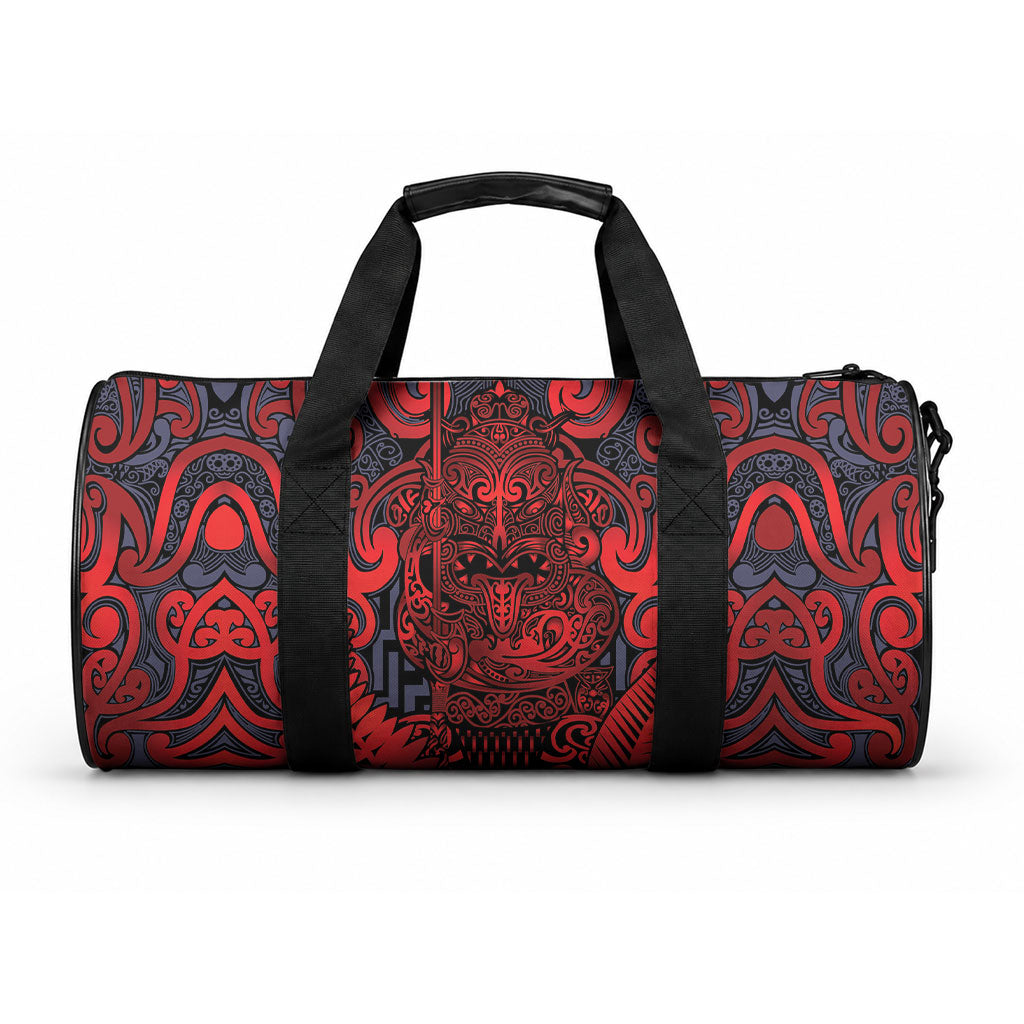 New Zealand Taiaha Maori Duffle Bag Whero Minimalist Silver Fern Tukutuku Motif