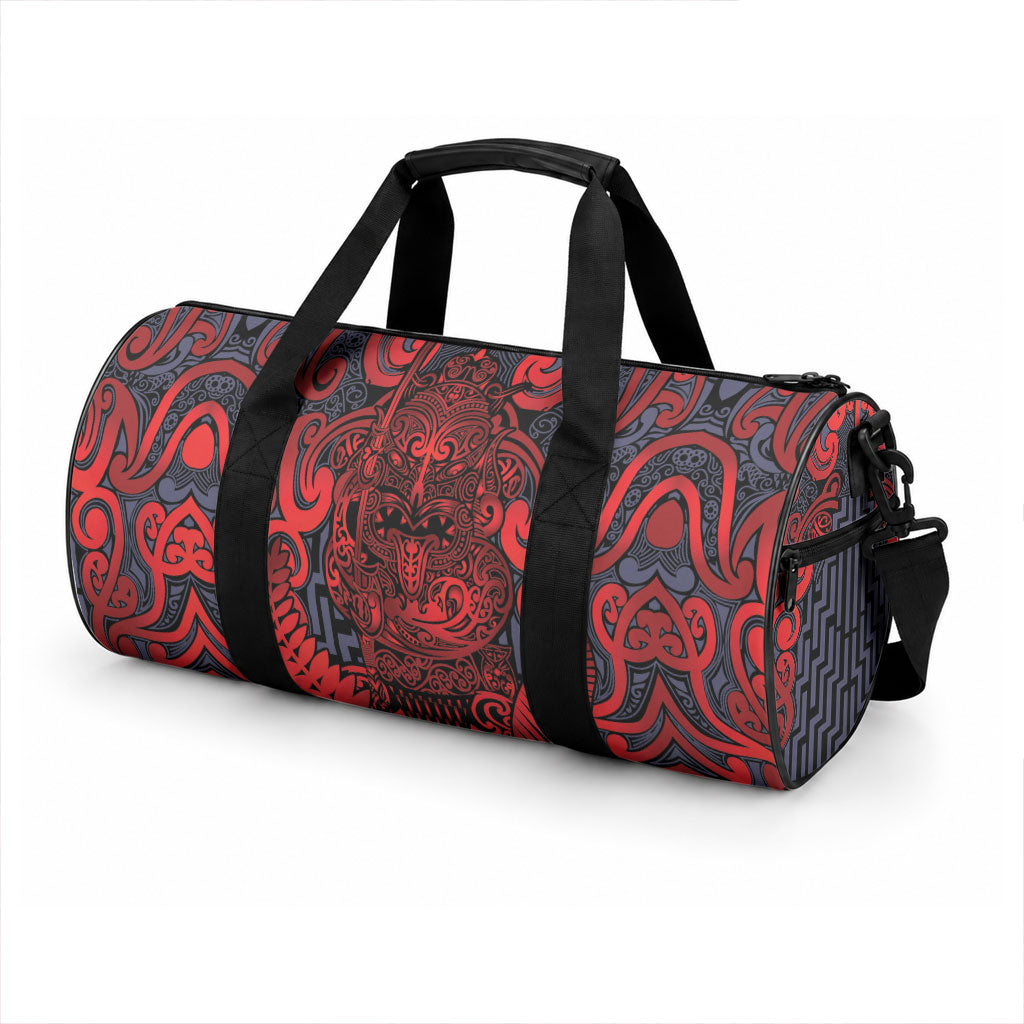 New Zealand Taiaha Maori Duffle Bag Whero Minimalist Silver Fern Tukutuku Motif