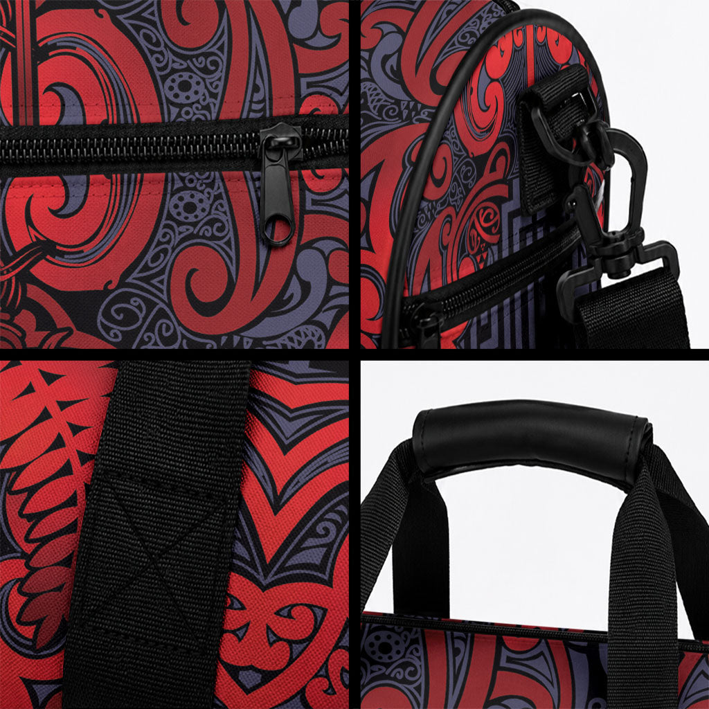 New Zealand Taiaha Maori Duffle Bag Whero Minimalist Silver Fern Tukutuku Motif