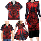 Custom New Zealand Taiaha Maori Family Matching Long Sleeve Bodycon Dress and Hawaiian Shirt Whero Minimalist Silver Fern Tukutuku Motif