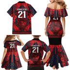 Custom New Zealand Taiaha Maori Family Matching Mermaid Dress and Hawaiian Shirt Whero Minimalist Silver Fern Tukutuku Motif