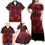Custom New Zealand Taiaha Maori Family Matching Off Shoulder Maxi Dress and Hawaiian Shirt Whero Minimalist Silver Fern Tukutuku Motif