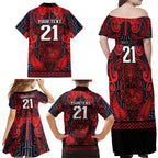 Custom New Zealand Taiaha Maori Family Matching Off Shoulder Maxi Dress and Hawaiian Shirt Whero Minimalist Silver Fern Tukutuku Motif