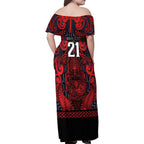 Custom New Zealand Taiaha Maori Family Matching Off Shoulder Maxi Dress and Hawaiian Shirt Whero Minimalist Silver Fern Tukutuku Motif