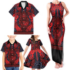 Custom New Zealand Taiaha Maori Family Matching Tank Maxi Dress and Hawaiian Shirt Whero Minimalist Silver Fern Tukutuku Motif