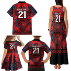 Custom New Zealand Taiaha Maori Family Matching Tank Maxi Dress and Hawaiian Shirt Whero Minimalist Silver Fern Tukutuku Motif