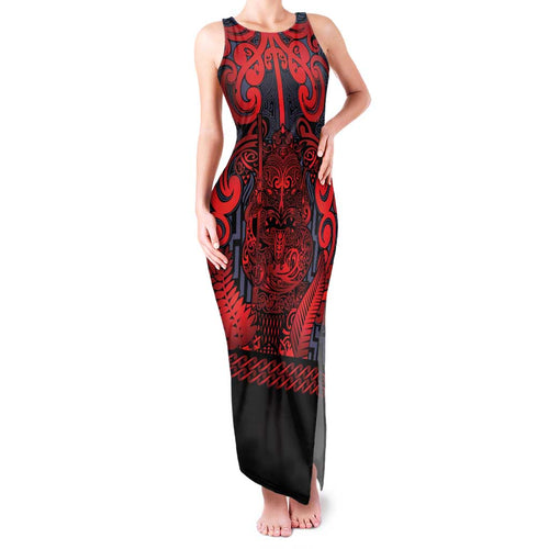 Custom New Zealand Taiaha Maori Family Matching Tank Maxi Dress and Hawaiian Shirt Whero Minimalist Silver Fern Tukutuku Motif