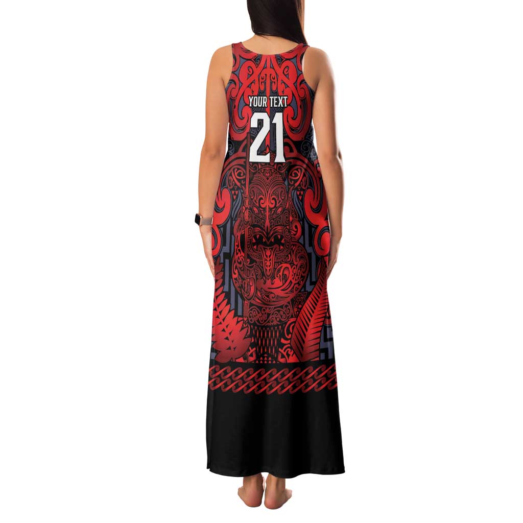 Custom New Zealand Taiaha Maori Family Matching Tank Maxi Dress and Hawaiian Shirt Whero Minimalist Silver Fern Tukutuku Motif