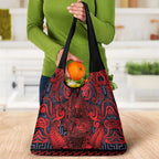 New Zealand Taiaha Maori Grocery Bag Whero Minimalist Silver Fern Tukutuku Motif