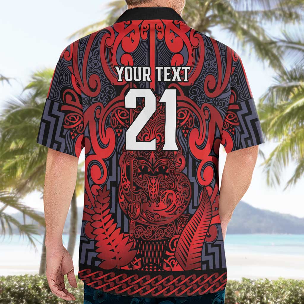 Custom New Zealand Taiaha Maori Hawaiian Shirt Whero Minimalist Silver Fern Tukutuku Motif